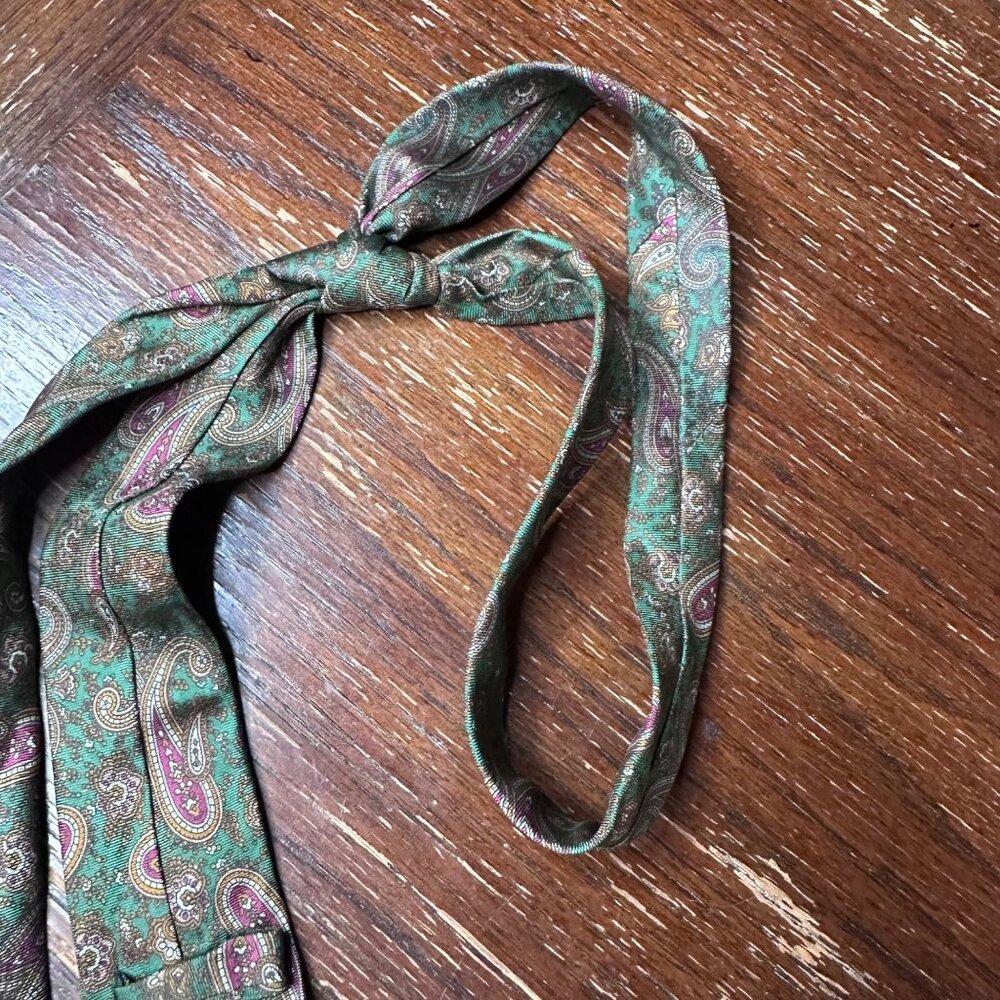 Vintage Luciano Toscanini Green Paisley Silk Tie 3" Wide Classic Mens Necktie - Picture 11 of 13